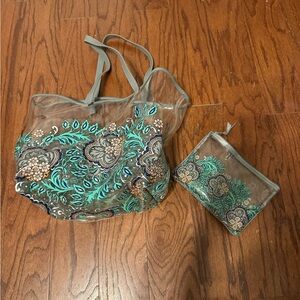 Vera Bradley Clear Tote with Teal and Gray Floral Design